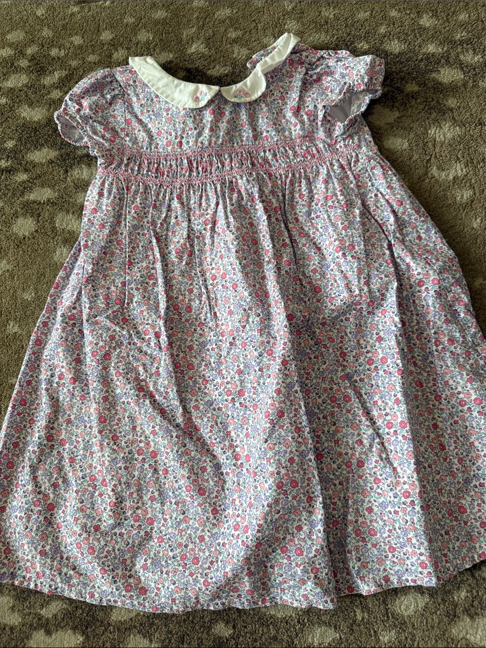 JoJo Maman Bebe Pink and White Floral Smocked Dress with matching bloomers